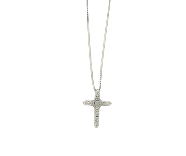 14k White Gold Diamond Cross Pendant