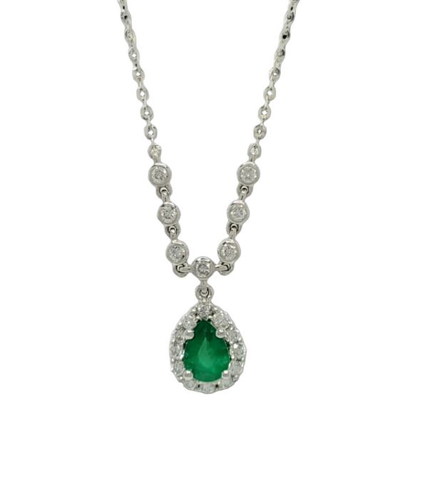 14k White Gold Emerald and Diamond Necklace