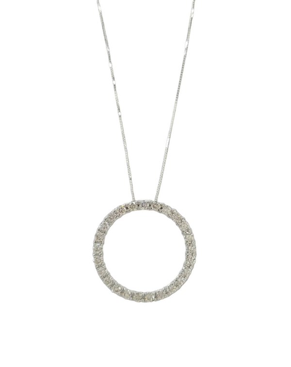 14k White Gold Open Circle Diamond Pendant