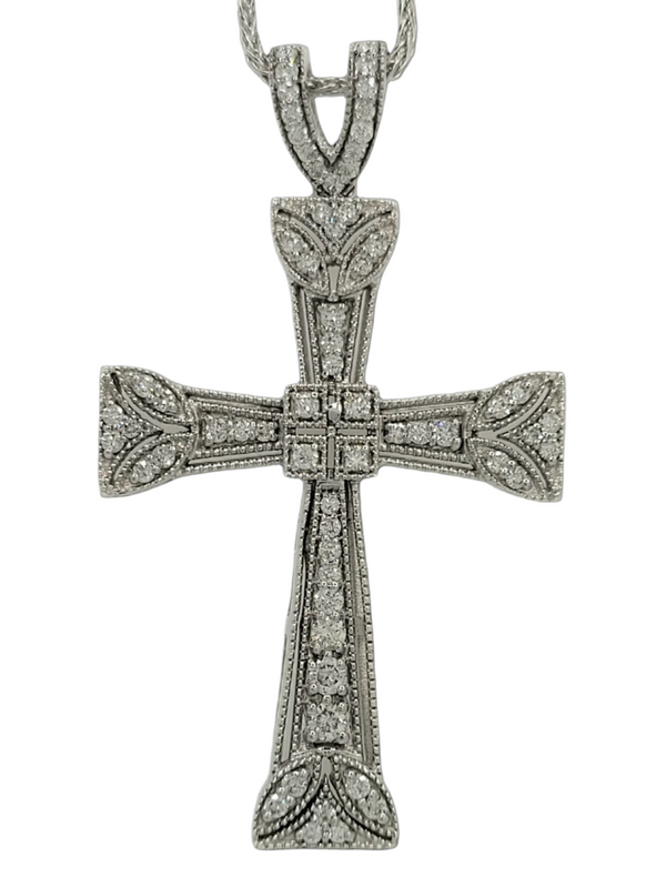 14k White Gold Diamond Cross Pendant