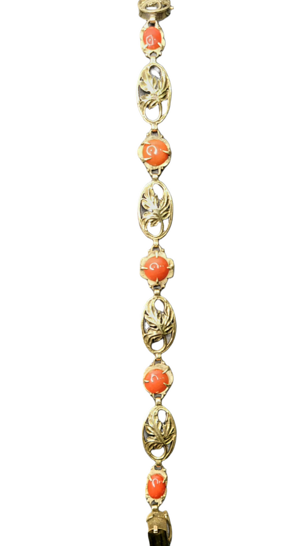 Estate 14 Karat Yellow Gold Coral Bracelet