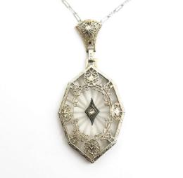 Estate 14 Karat White Gold  Art Deco Era Pendant