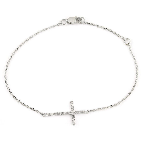 Silver and Diamond Sideways Cross Bracelet