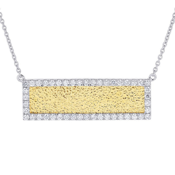 14k Yellow Gold Diamond Bordered Bar Necklace