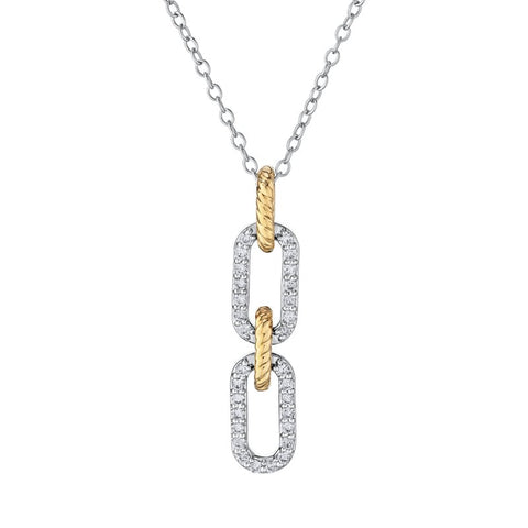 14k Two-Tone Gold and Diamond Paperclip Pendant