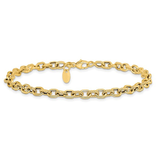 14k Yellow Gold Textured Fancy Link Bracelet