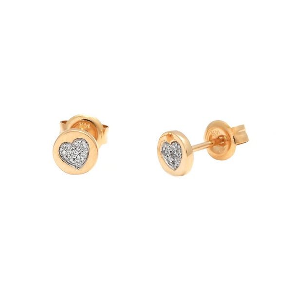 14k Yellow Gold Petite Diamond Heart Earrings