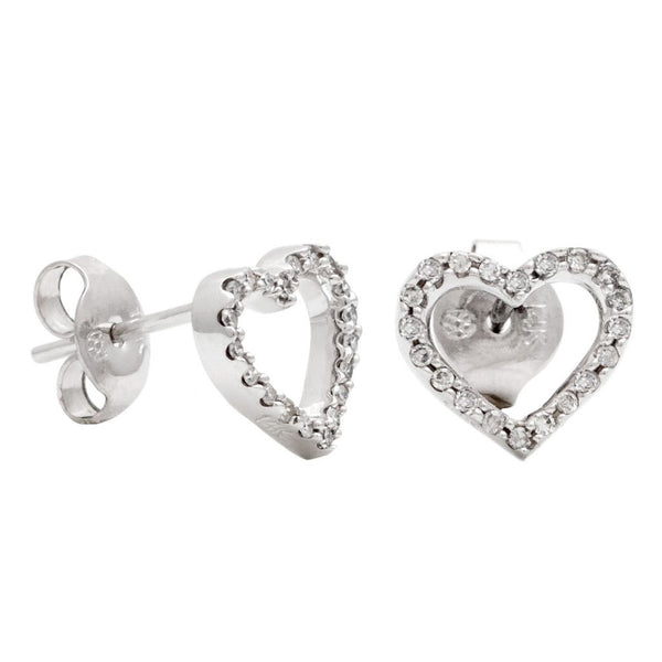 14k White Gold Diamond Heart Stud Earrings