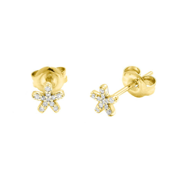 14k Yellow Gold Petite Diamond Flower Stud Earrings