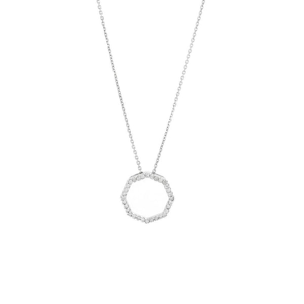 14k White Gold Diamond Hexagon Pendant