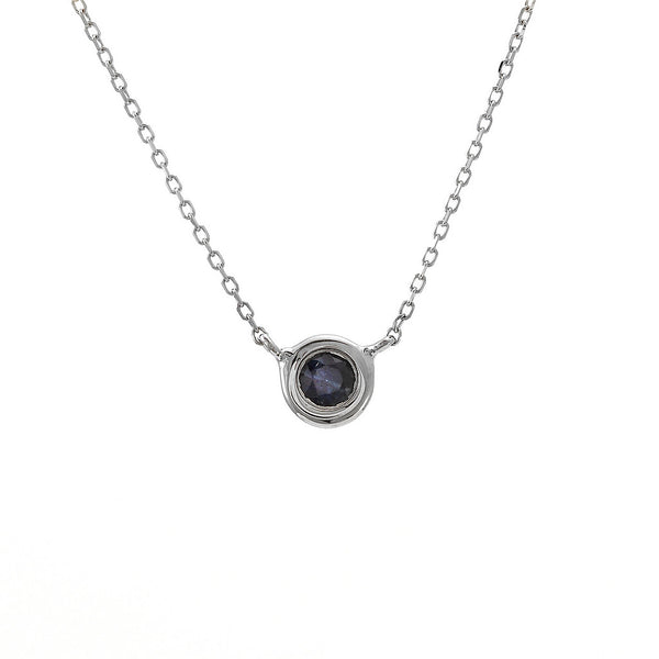 14k White Gold Bezel Set Sapphire Necklace