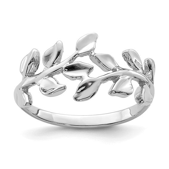 14k White Gold Floral Pattern Leaf Ring