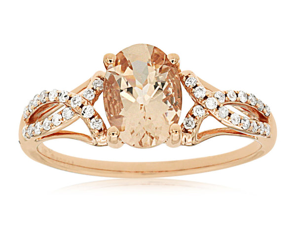 14k Rose Gold Morganite and Diamond Ring