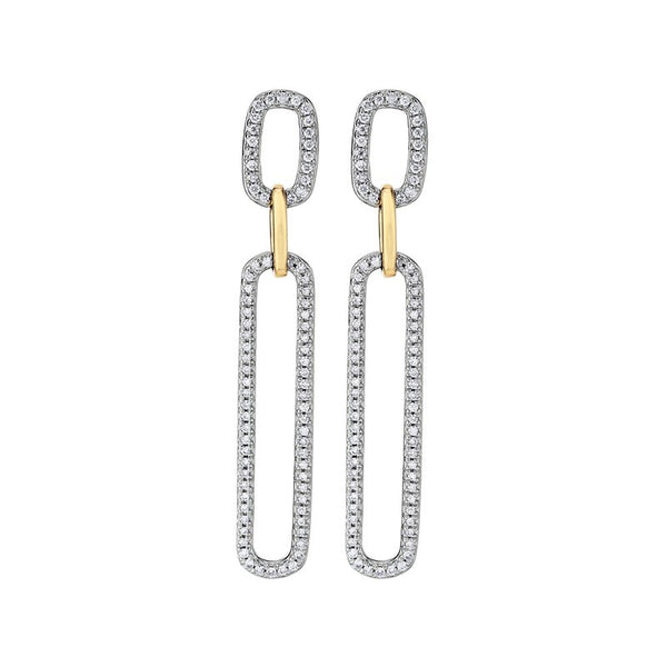 14k Yellow Gold Paperclip Drop Earrings with Diamonds