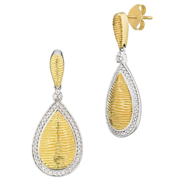 14k Yellow Gold Textured Diamond Border Earrings