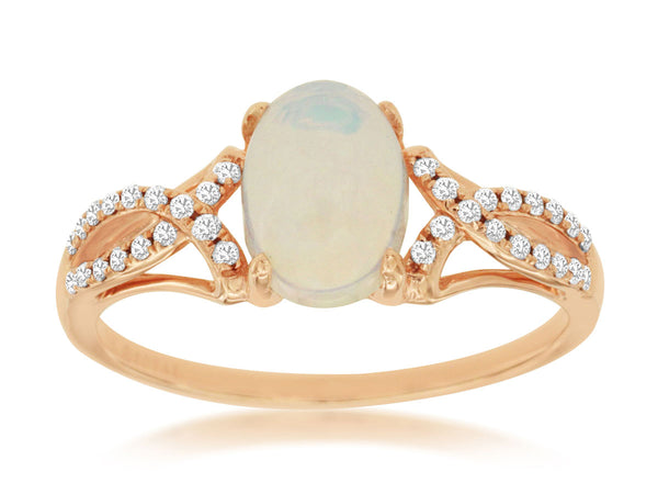 14k Rose Gold Opal and Diamond Ring