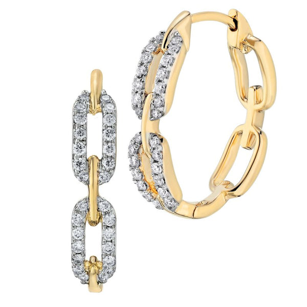 14k Yellow Gold Interlocking Paperclip Hoops with Diamonds