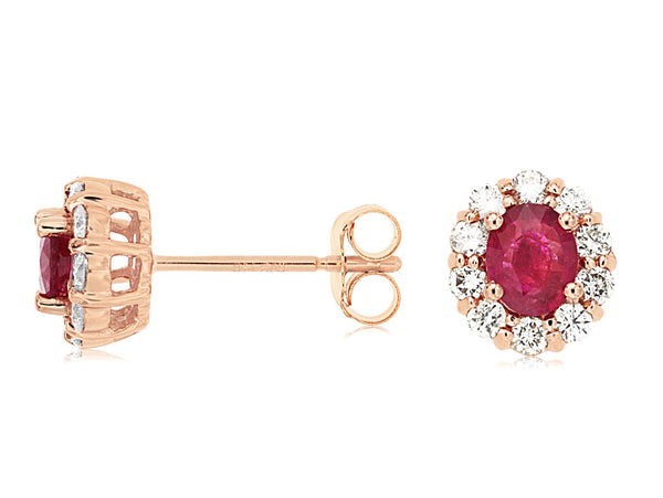 14k Rose Gold Ruby and Diamond Earrings