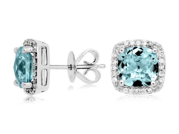 14k White Gold Aquamarine and Diamond Earrings