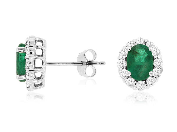 14k White Gold Emerald and Diamond Earrings