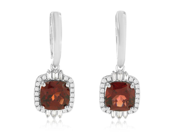 14k White Gold Garnet and Diamond Drop Earrings