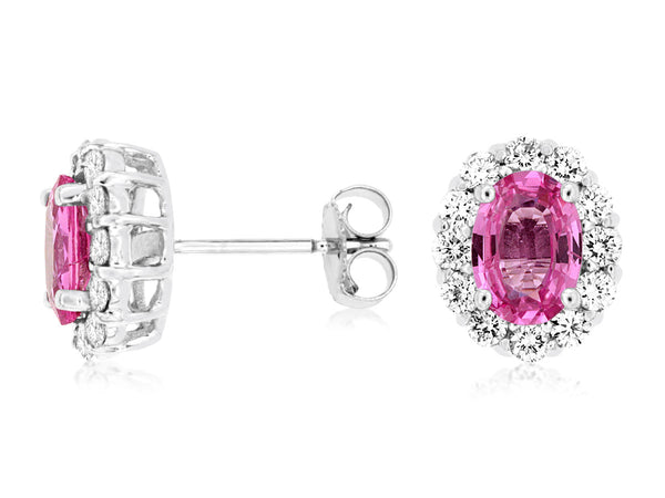 14k White Gold Pink Sapphire and Diamond Stud Earrings