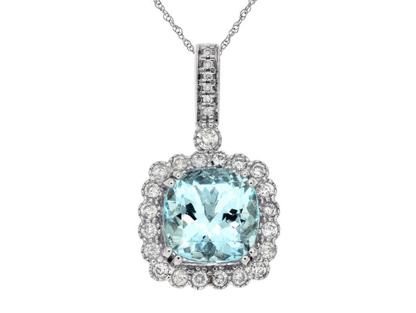 14k White Gold Aquamarine and Diamond Pendant