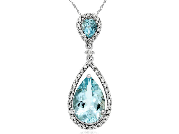 14k White Gold Aquamarine and Diamond Pendant