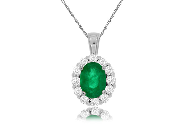 14k White Gold Emerald and Diamond Pendant