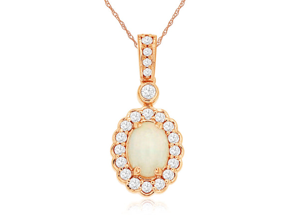 14k Rose Gold Opal and Diamond Pendant