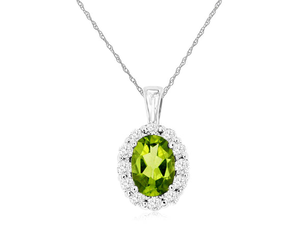 14k White Gold Peridot and Diamond Pendant