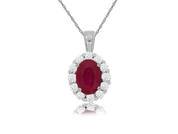 14k White Gold Ruby and Diamond Pendant