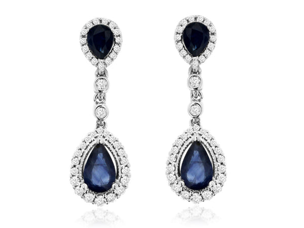 14k White Gold Sapphire and Diamond Drop Earrings