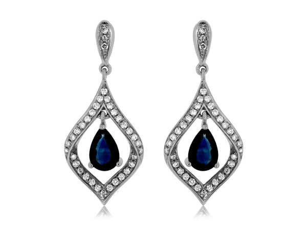 14k White Gold Sapphire and Diamond Drop Earrings