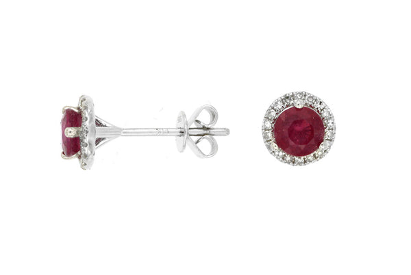 14k White Gold Ruby and Diamond Stud Earrings