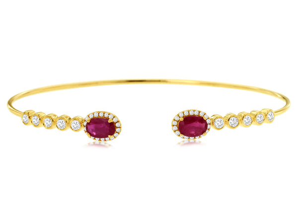 14k Yellow Gold Ruby and Diamond Open Bangle