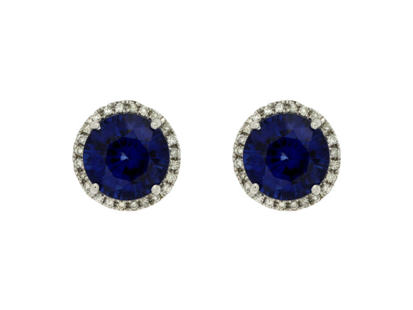 14k White Gold Sapphire and Diamond Stud Earrings