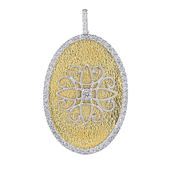 14k Yellow Gold Diamond Bordered Oval Pendant