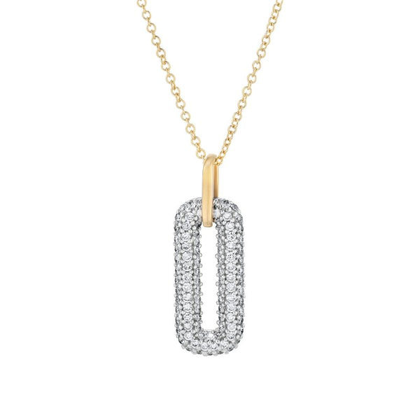 14k Two-Tone Gold and Diamond Paperclip Pendant