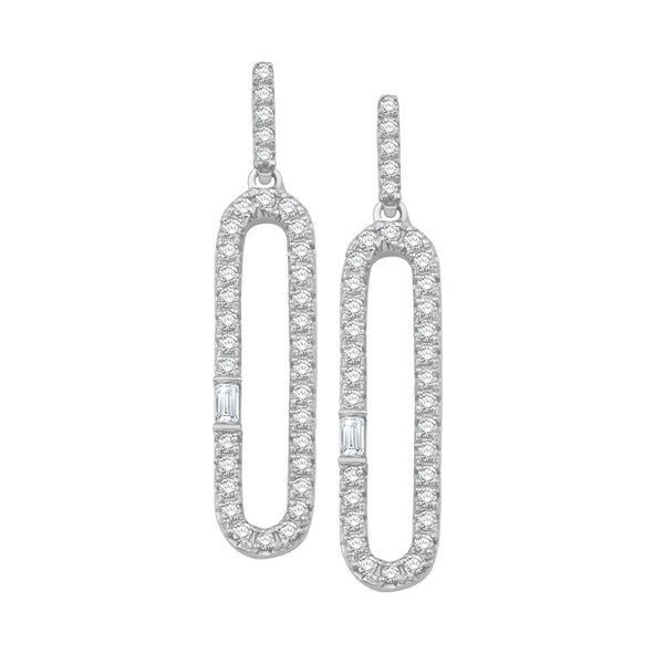 14k White Gold Paperclip Drop Earrings with Diamonds