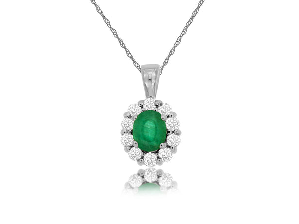 14k White Gold Emerald and Diamond Pendant